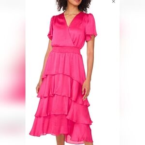 Vince Camuto Bright Pink Tiered Midi Dress